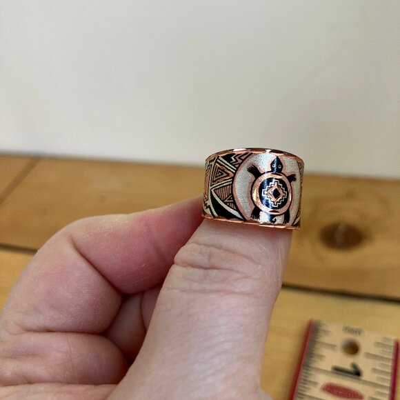 Southwestern Turtle Etched Copper Bracelet & Ring Western Cowgirl Set Adjustable - Picture 6 of 9
